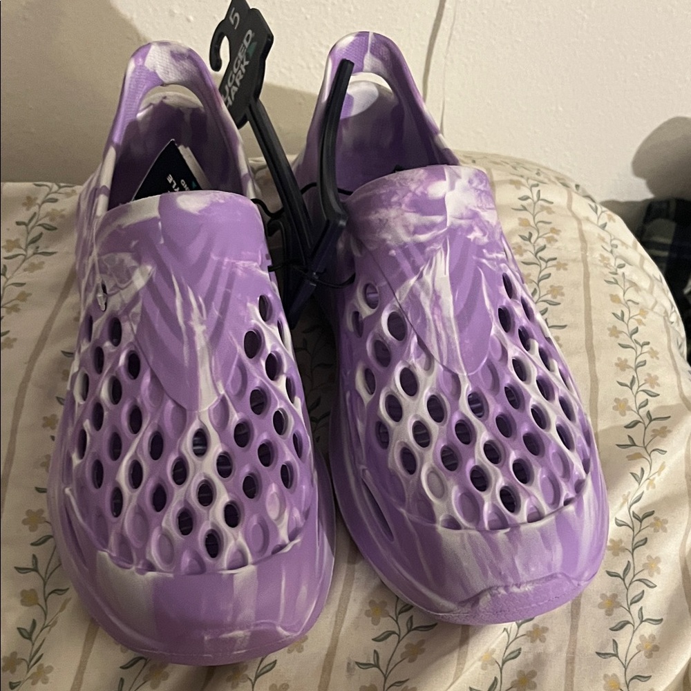 Purple and White Slip-On Clogs